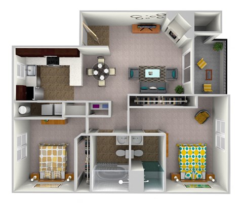 Floor plan for 2 beds, 2 baths, 940 sqft